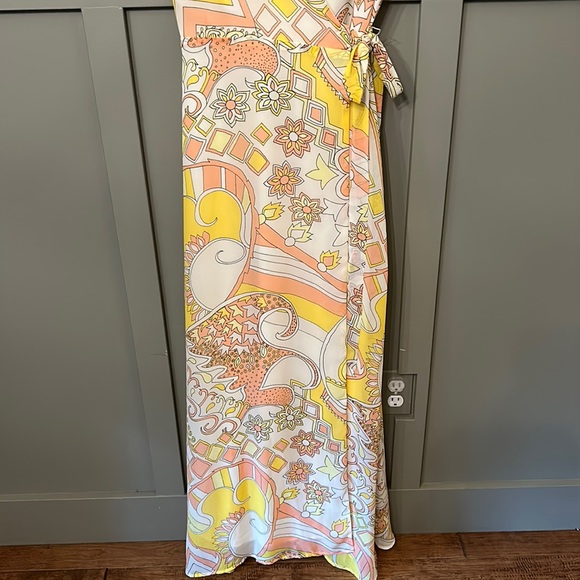 ModCloth Yellow Fits of Bliss Maxi Wrap Dress Retro Printed Size XL - Picture 7 of 12
